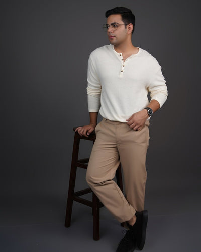 Khaki Straight Fit Cotton Semi-Formal Trousers – Mens Trousers on Brown Living™. SKU: AT12H-TROUSER-30. Img 8.