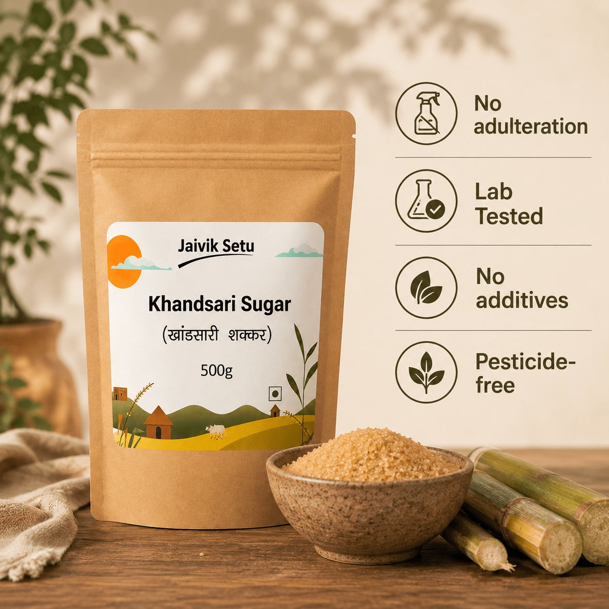 Khandsari Sugar 500g | Natural Unrefined Cane Sugar – Sweets on Brown Living™. SKU: KSJS. Img 3.