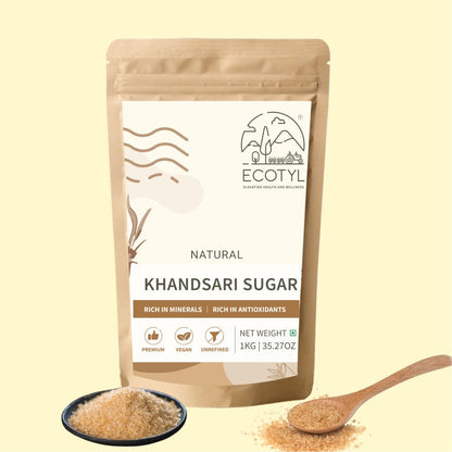 Khandsari Sugar | Unrefined Natural Sweetener | Rich in Minerals | 1kg – Confectionaries by Ecotyl available on Brown Living™. . SKU: ECOTYL00040. Img 1.