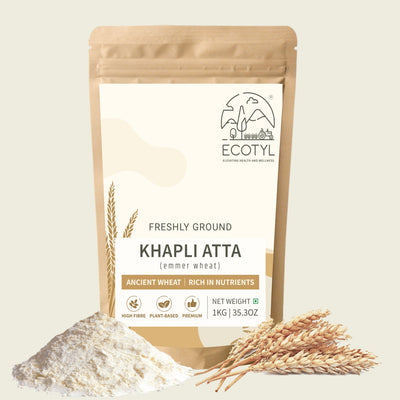 Khapli Atta | Emmer Wheat Flour | 1 kg – Cooking & Baking Supplies on Brown Living™. SKU: ECOTYL00006. Img 1.