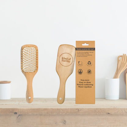 Kids Bamboo Paddle Hairbrush | Gentle Bamboo Pins for Easy Detangling – Hair Brush on Brown Living™. SKU: KOE-013-KI. Img 2.
