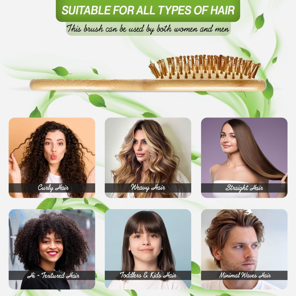 Kids Bamboo Paddle Hairbrush | Gentle Bamboo Pins for Easy Detangling – Hair Brush on Brown Living™. SKU: KOE-013-KI. Img 3.