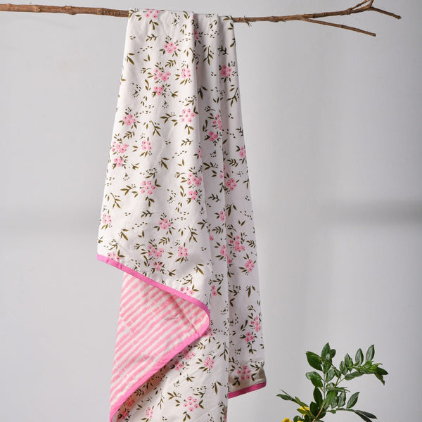 Kids Knitted Cotton Blanket- Wildflowers Pink | Verified Sustainable Bedding on Brown Living™