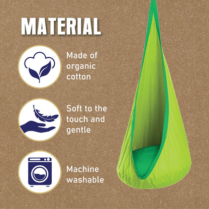 Kids Nest Swing | Cotton Jhula Swing Chair | For Age 3–12 – Home Decor on Brown Living™. SKU: KNS-Happystar_Green. Img 2.