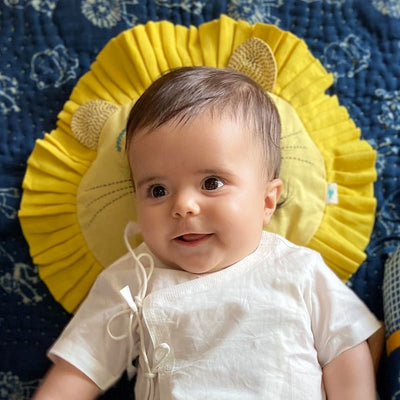 Kids Newborn Gift Set - Organic Cotton Mustard Seed Lion Pillow and Maracas – Gift Giving on Brown Living™. SKU: LON - MAR - BLU. Img 4.