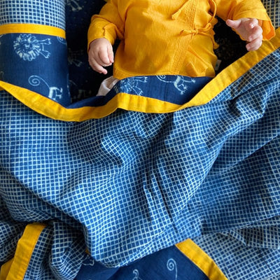 Kids Organic Cotton Gift Set - Dohar, Mustard Seed Pillow, Bolster and Maracas – Gift Giving on Brown Living™. SKU: ZOO - BOL - GFTSET. Img 5.