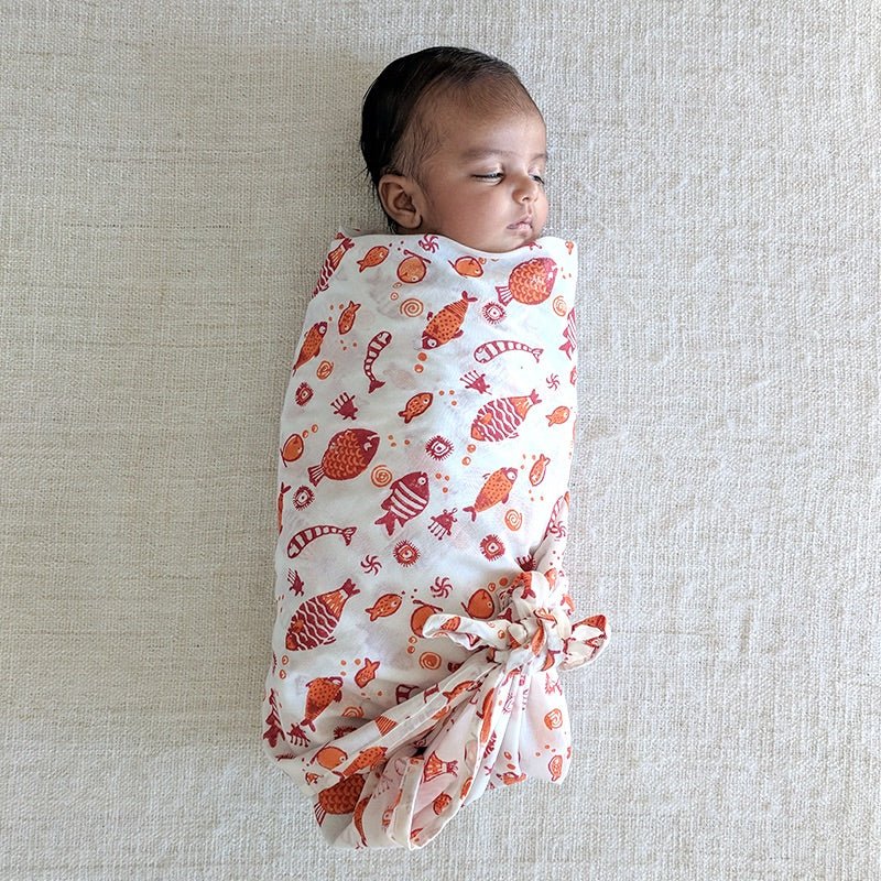 Kids Organic Cotton Koi Red Swaddle | Verified Sustainable by Brown Living™