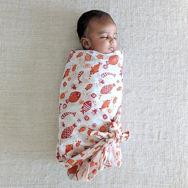 Kids Organic Cotton Koi Red Swaddle | Verified Sustainable Kids Daywear Sets on Brown Living™