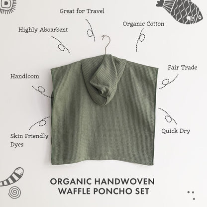 Kids Organic Cotton Waffle Hooded Poncho Towel Set – Kids Travel Accessories on Brown Living™. SKU: PON-TWL-NAT. Img 4.