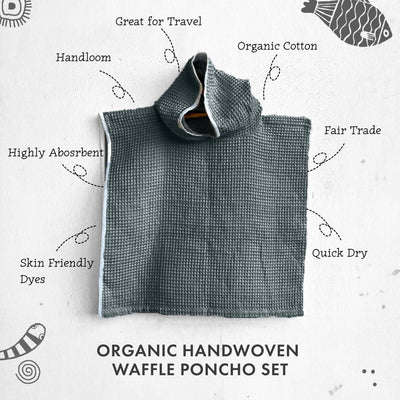 Kids Organic Cotton Waffle Hooded Poncho Towel Set – Kids Travel Accessories on Brown Living™. SKU: PON-TWL-NAT. Img 6.