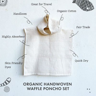 Kids Organic Cotton Waffle Hooded Poncho Towel Set – Kids Travel Accessories on Brown Living™. SKU: PON-TWL-NAT. Img 3.