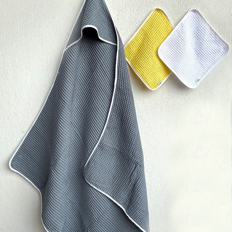 Kids Organic Cotton Waffle Hooded Towel Set - Grey | Verified Sustainable by Brown Living™