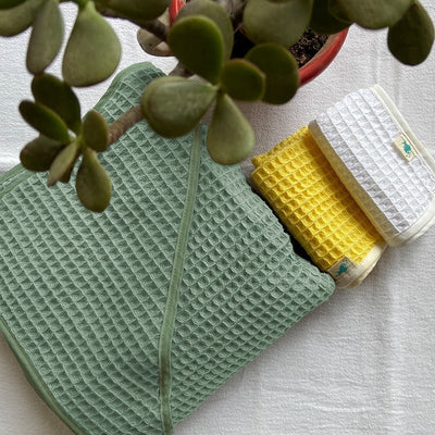 Kids Organic Cotton Waffle Hooded Towel Set – Kids Travel Accessories on Brown Living™. SKU: HOD - TWL - MNT. Img 4.