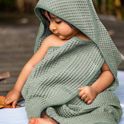 Kids Organic Cotton Waffle Hooded Towel Set – Kids Travel Accessories on Brown Living™. SKU: HOD - TWL - MNT. Img 2.