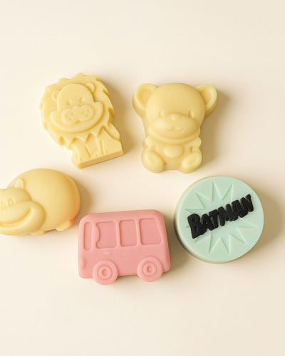Kids Shea Butter & Goat Milk Cartoon, Cars & Flowers Soap Set – Body Soap on Brown Living™. SKU: SOB - SOAP - 45A. Img 1.