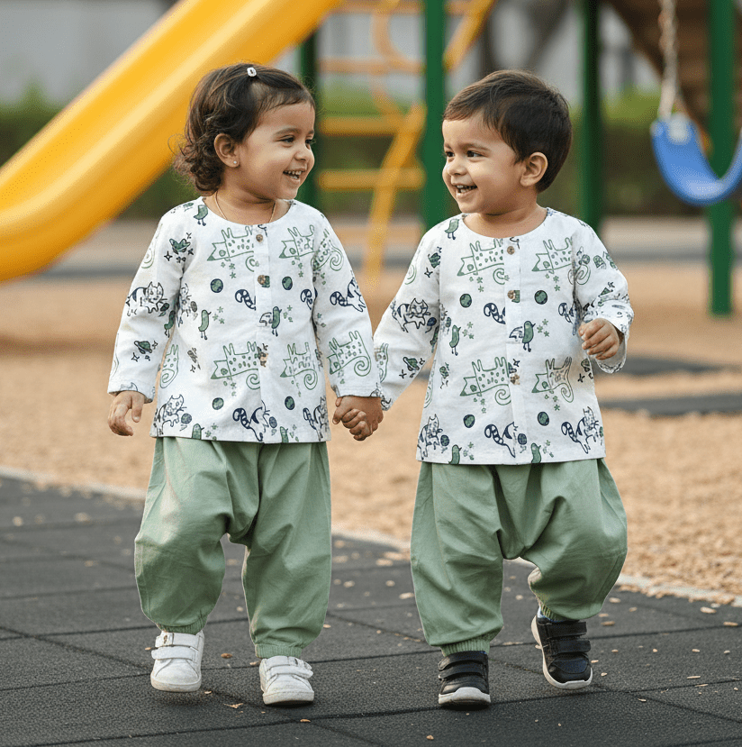 Kids Unisex Organic Billi Mint Kurta & Pajama Set – Kids Daywear Sets on Brown Living™. SKU: BILMNT-KURPJ-912. Img 1.