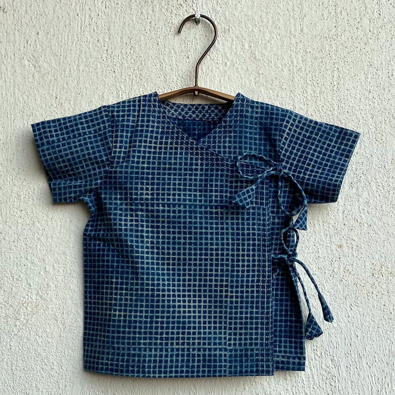 Kids Unisex Organic Cotton Angarakha and Pants- Indigo | Verified Sustainable Kids Daywear Sets on Brown Living™