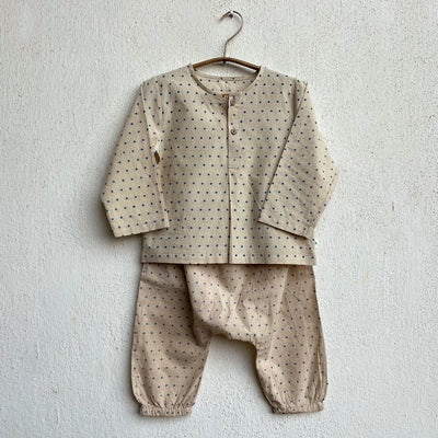 Kids Unisex Organic Cotton Check and Raidana with Raidana Pants - Indigo – Kids Ethnic Sets on Brown Living™. SKU: ING - CHKRAI - COMBOKURPJ - 69 - 0322. Img 4.