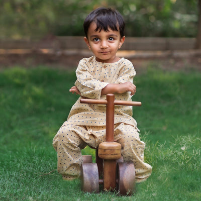 Kids Unisex Organic Cotton Check and Raidana with Raidana Pants - Indigo – Kids Ethnic Sets on Brown Living™. SKU: ING - CHKRAI - COMBOKURPJ - 69 - 0322. Img 2.