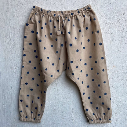 Kids Unisex Organic Cotton Indigo Beige Polka Jhabla with Polka Pants | Verified Sustainable by Brown Living™