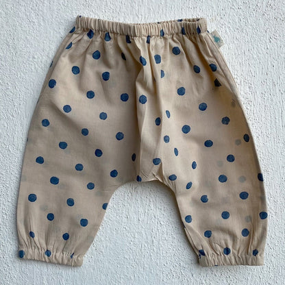 Kids Unisex Organic Cotton Indigo Beige Polka Jhabla with Polka Pants | Verified Sustainable by Brown Living™