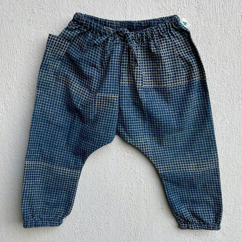 Kids Unisex Organic Cotton Indigo Check Kurta and Matching Pants | Verified Sustainable by Brown Living™