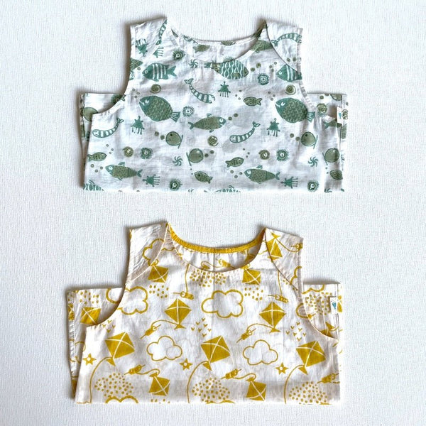 Kids Unisex Organic Cotton Koi Jhabla Bag - Patang and Mint Koi | Verified Sustainable Kids Daywear Sets on Brown Living™