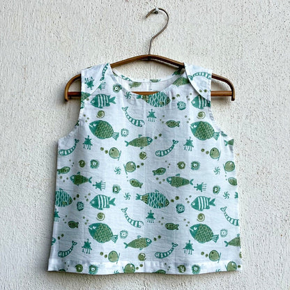 Kids Unisex Organic Cotton Koi Jhabla Bag - Patang and Mint Koi | Verified Sustainable by Brown Living™