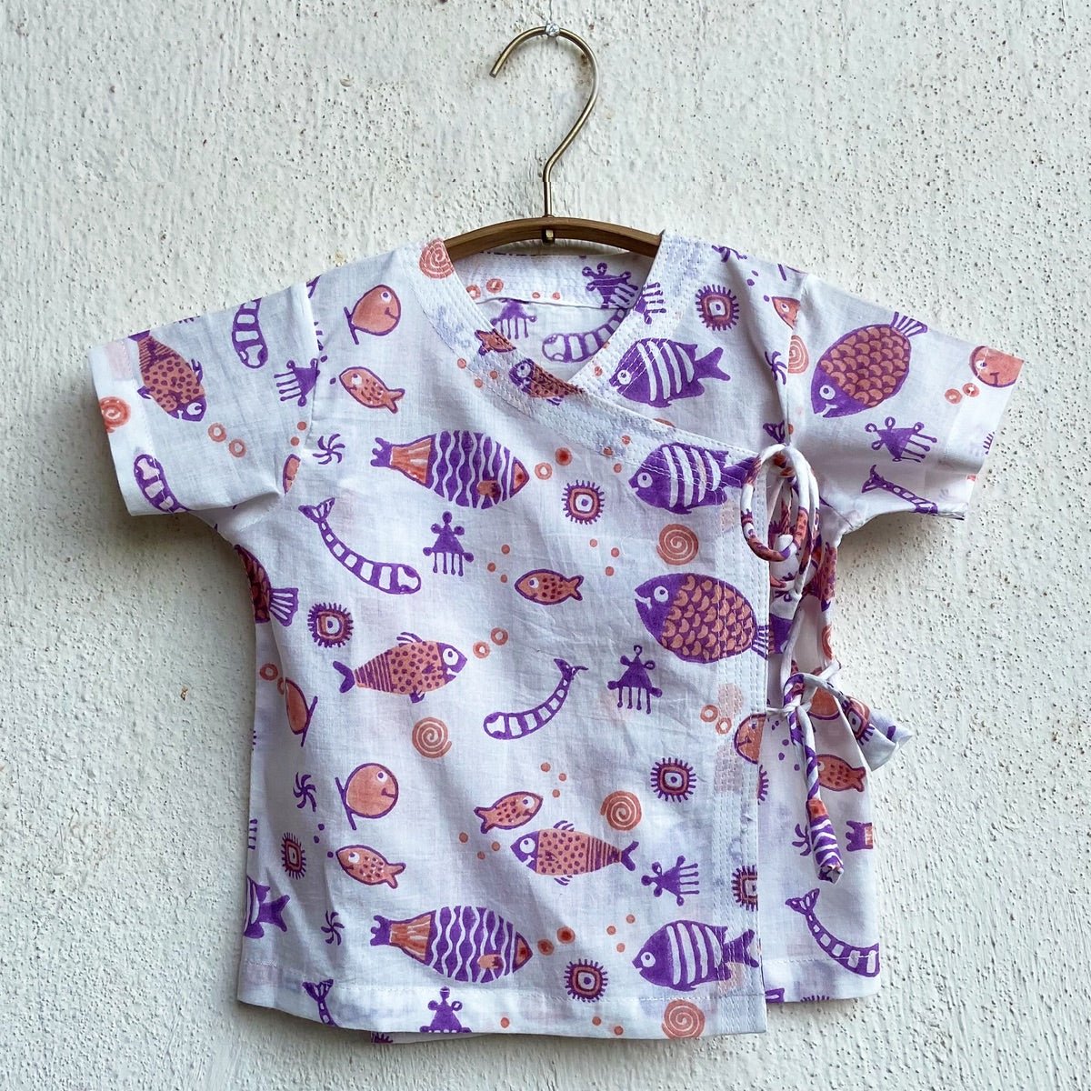 Kids Unisex Organic Cotton Koi Peach Print Angrakha Top and Pants | Verified Sustainable by Brown Living™