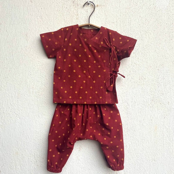 Kids Unisex Organic Cotton Madder Raidana Print Angrakha Top and Pants | Verified Sustainable Kids Daywear Sets on Brown Living™