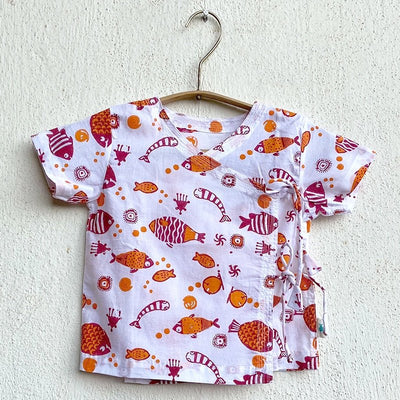 Kids Unisex Organic Cotton Newborn Bag - Patang and Koi Red Angrakha – Baby Bottles & Accessories on Brown Living™. SKU: KOIPAT - REDYWL - COMBOANG - NB - 0322. Img 4.