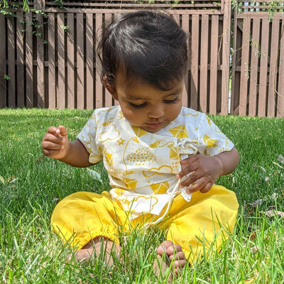 Kids Unisex Organic Cotton Patang Angarakha with Yellow Pants – Kids Daywear Sets on Brown Living™. SKU: PAT - YWL - ANGPJ - 03 - 0322. Img 2.
