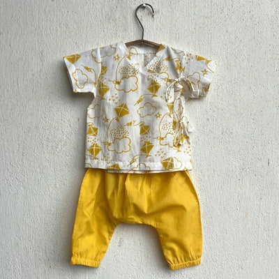 Kids Unisex Organic Cotton Patang Angarakha with Yellow Pants – Kids Daywear Sets on Brown Living™. SKU: PAT - YWL - ANGPJ - 03 - 0322. Img 1.