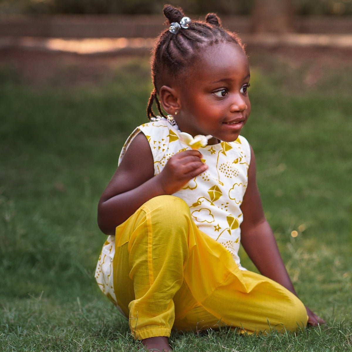 Kids Unisex Organic Cotton Patang Jhabla with Yellow Pants | Verified Sustainable by Brown Living™