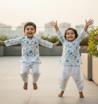 Kids Unisex Organic Cotton Patang Kurta set – Kids Daywear Sets on Brown Living™. SKU: PAT-TEA-KURPJ-23. Img 10.