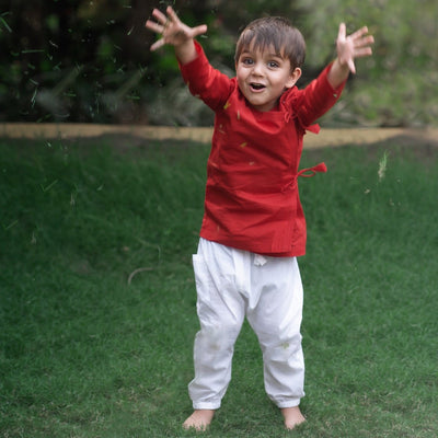 Kids Unisex Organic Cotton Angarakha set – Kids Daywear Sets on Brown Living™. SKU: WWE - REDWHT - ANGPJ - 23. Img 4.