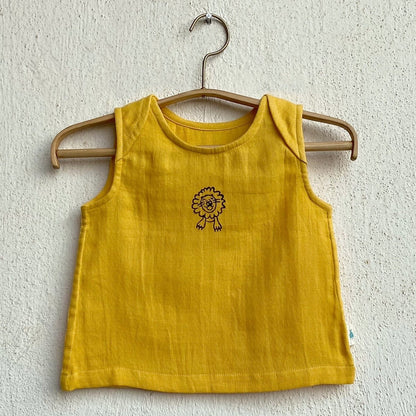 Kids Unisex Organic Cotton Zoo Yellow Jhabla with Indigo Pants | Verified Sustainable by Brown Living™