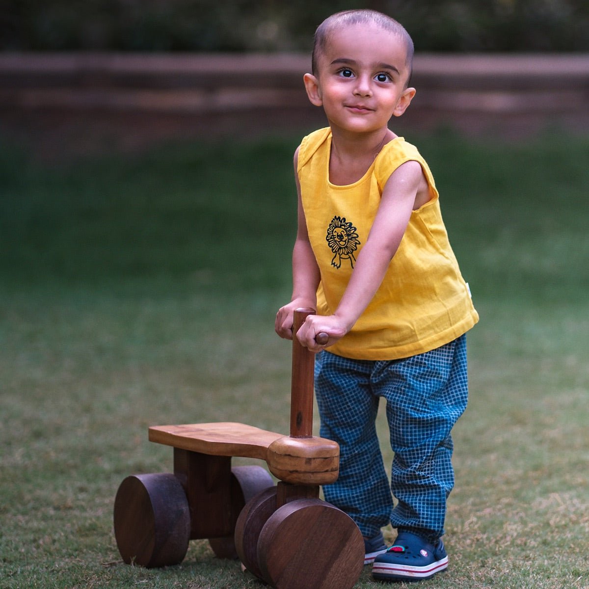 Kids Unisex Organic Cotton Zoo Yellow Jhabla with Indigo Pants | Verified Sustainable by Brown Living™