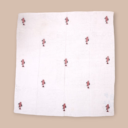 White Mulmul Fish Design Hand Embroidered Baby Nakshi Kantha