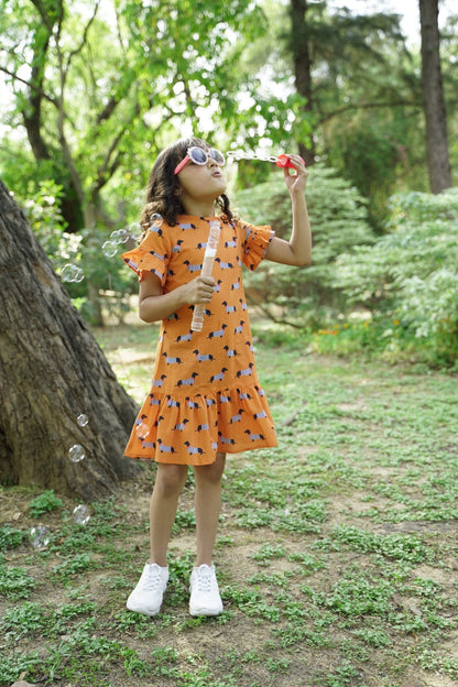 Kind is Beautiful Dress | Soft Cotton Dog Print Dress for Kids – Kids Daywear Sets on Brown Living™. SKU: ZGDPA. Img 2.