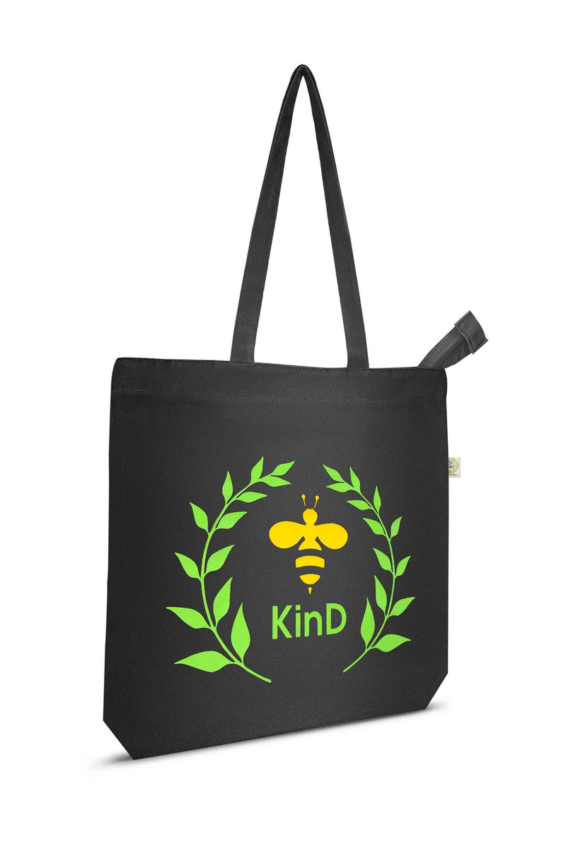 Kind - Premium Cotton Canvas Tote Bag with Zip - Black | Verified Sustainable by Brown Living™