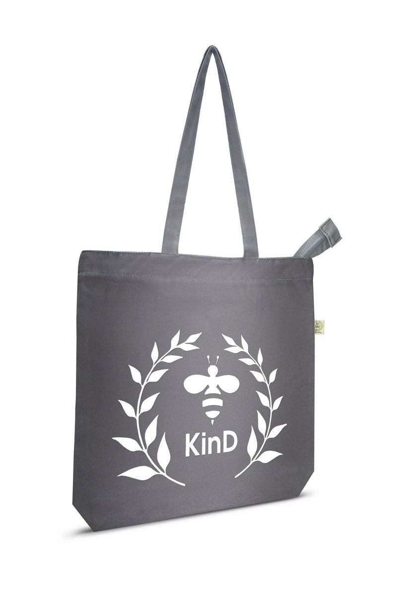 Kind- Premium Cotton Canvas Tote Bag with Zip- Grey | Verified Sustainable Tote Bag on Brown Living™