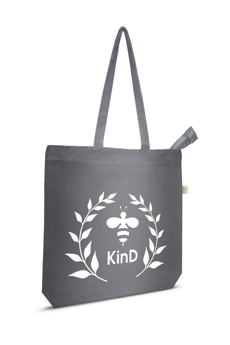 Kind - Premium Cotton Canvas Tote Bag with Zip - Grey | Verified Sustainable by Brown Living™