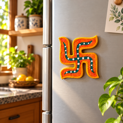 Hand-Painted Wooden Swastik Fridge Magnet