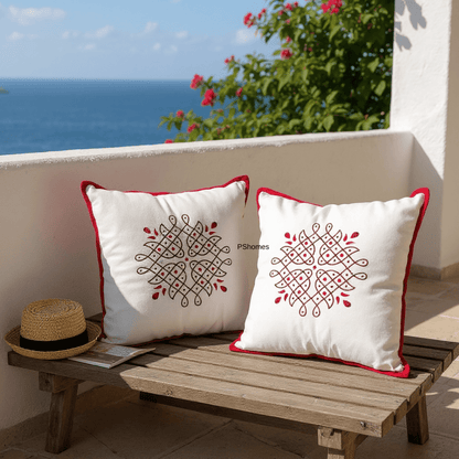 Kolam Handblock Cotton Cushion Covers with Zipper - Set of 4 – Covers & Inserts on Brown Living™. SKU: CUSKOLLAM16X16RED-4PCS. Img 10.