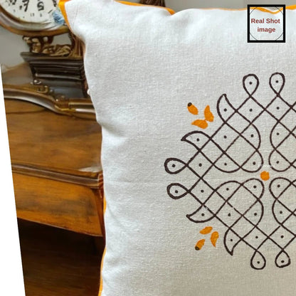 Kolam Handblock Cotton Cushion Covers with Zipper - Set of 4 – Covers & Inserts on Brown Living™. SKU: CUSKOLLAM4. Img 7.