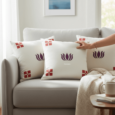 Kolam Handblock Cotton Cushion Covers with Zipper - Set of 4 – Covers & Inserts on Brown Living™. SKU: CUSLOTUS16X16-4PCS. Img 20.