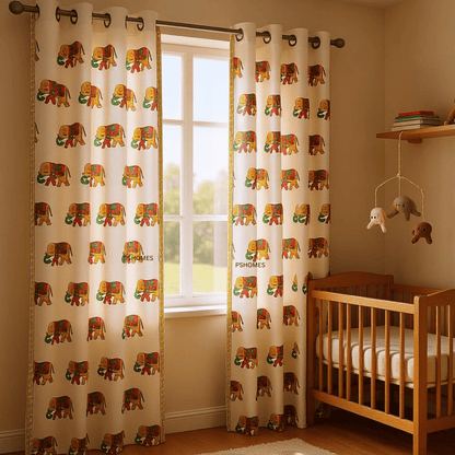 Kolam Print Cotton Door Curtain 7 X 4 ft (Set of 2) – Curtains on Brown Living™. SKU: CUR-ELEPHANT-7FEET-2PCS. Img 11.