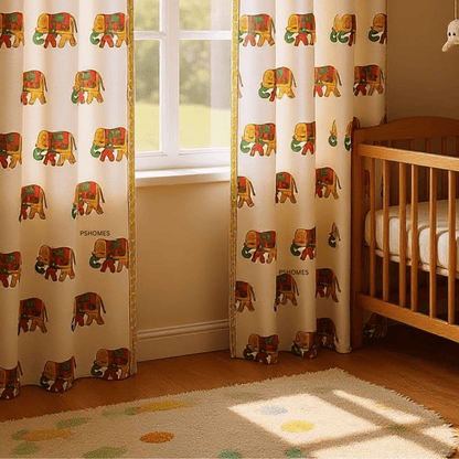 Kolam Print Cotton Door Curtain 7 X 4 ft (Set of 2) – Curtains on Brown Living™. SKU: CUR-ELEPHANT-7FEET-2PCS. Img 12.