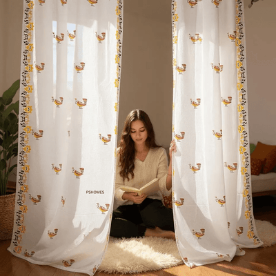 Kolam Print Cotton Door Curtain 7 X 4 ft (Set of 2) – Curtains on Brown Living™. SKU: CURPARROT7FEET. Img 10.